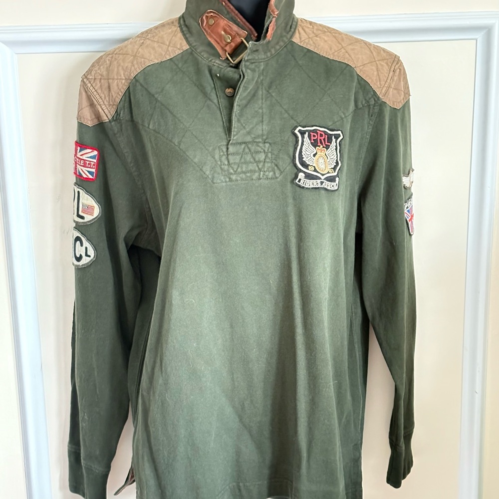 Green Polo Ralph Lauren Rugby Shirt with Patches Large